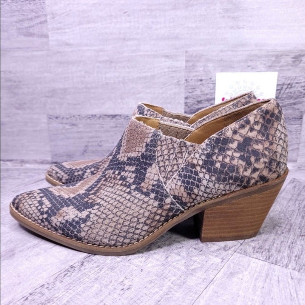 Lucky Brand Snakeskin Print Ankle Booties in Tan and Black